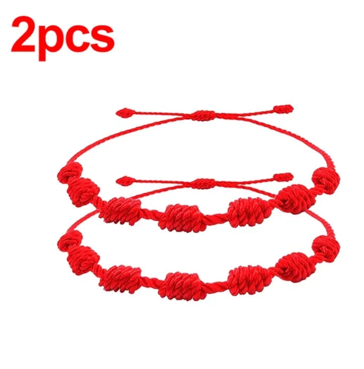 Adjustable Red String Bracelets - Handmade Lucky 7 Knots Amulet Jewelry for Couples  Friends - ZOOMNSTORE