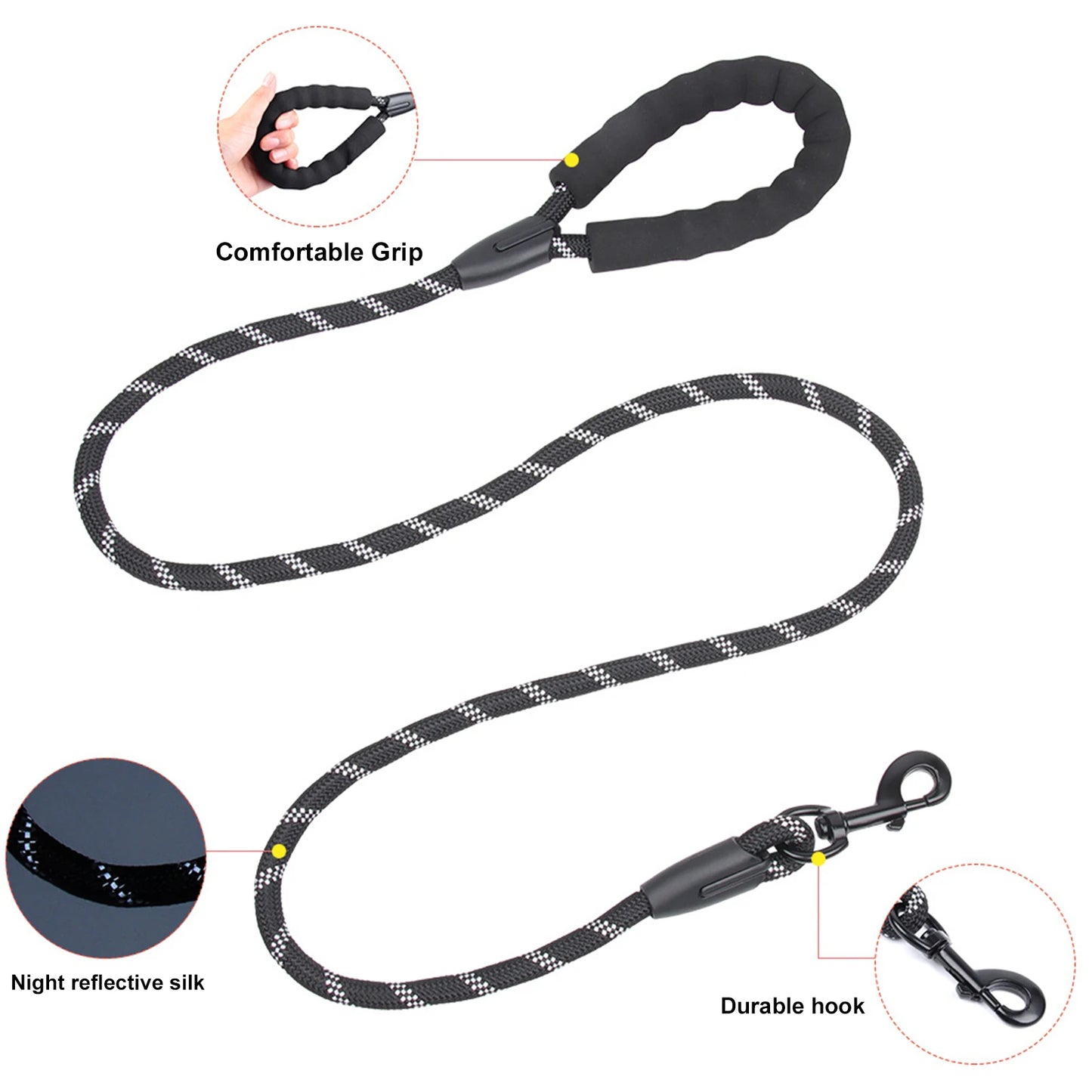 Nylon Reflective Dog Leash - 15m Soft Handle for Small to Large Dogs - ZOOMNSTORE