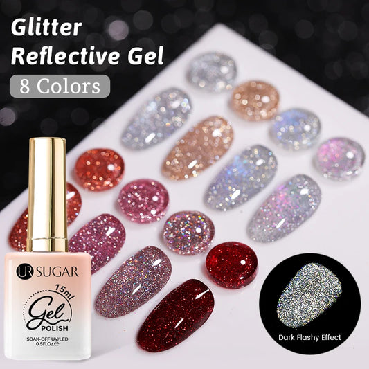 Silver Reflective Nail Gel Polish - 15ml Shining Glitter Soak Off UV Gel for Nail Art - ZOOMNSTORE