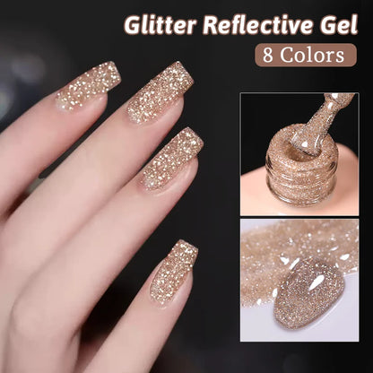 Silver Reflective Nail Gel Polish - 15ml Shining Glitter Soak Off UV Gel for Nail Art - ZOOMNSTORE