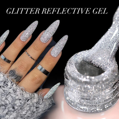 Silver Reflective Nail Gel Polish - 15ml Shining Glitter Soak Off UV Gel for Nail Art - ZOOMNSTORE
