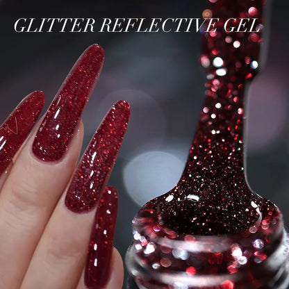 Silver Reflective Nail Gel Polish - 15ml Shining Glitter Soak Off UV Gel for Nail Art - ZOOMNSTORE
