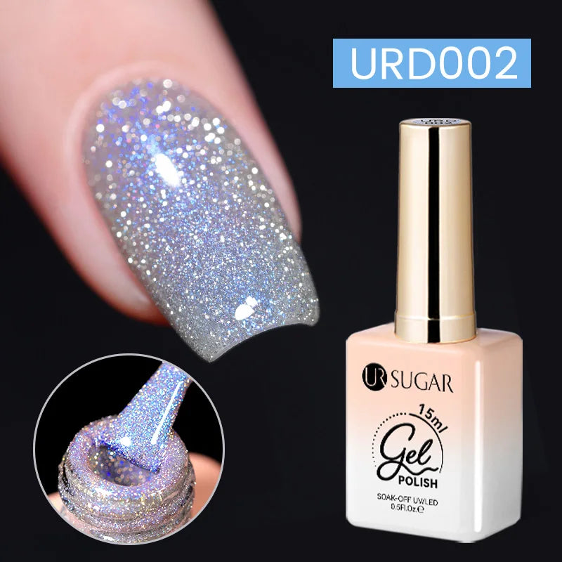 Silver Reflective Nail Gel Polish - 15ml Shining Glitter Soak Off UV Gel for Nail Art - ZOOMNSTORE