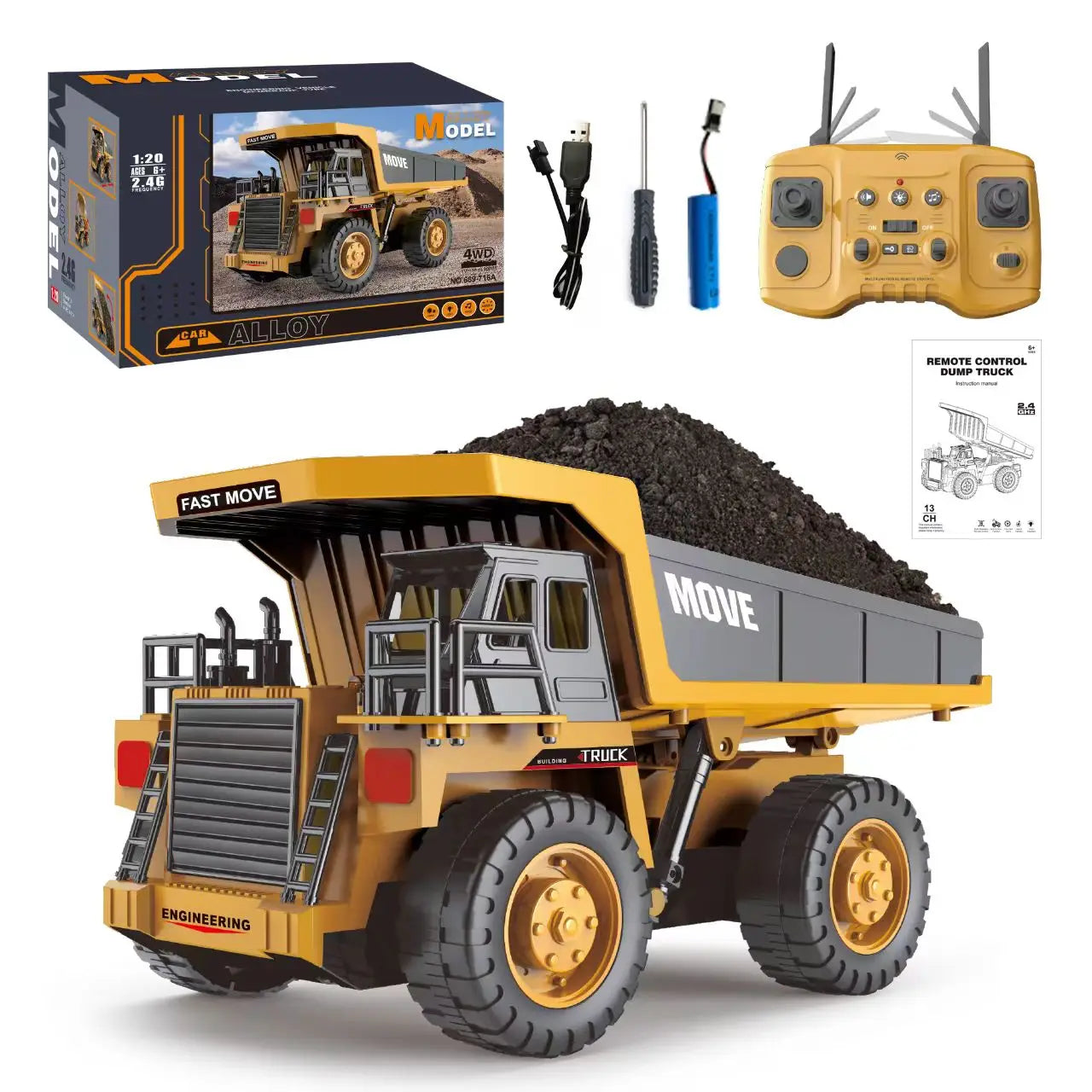 RC Excavator Dump Truck - Alloy Construction Vehicle Toy for Kids - ZOOMNSTORE