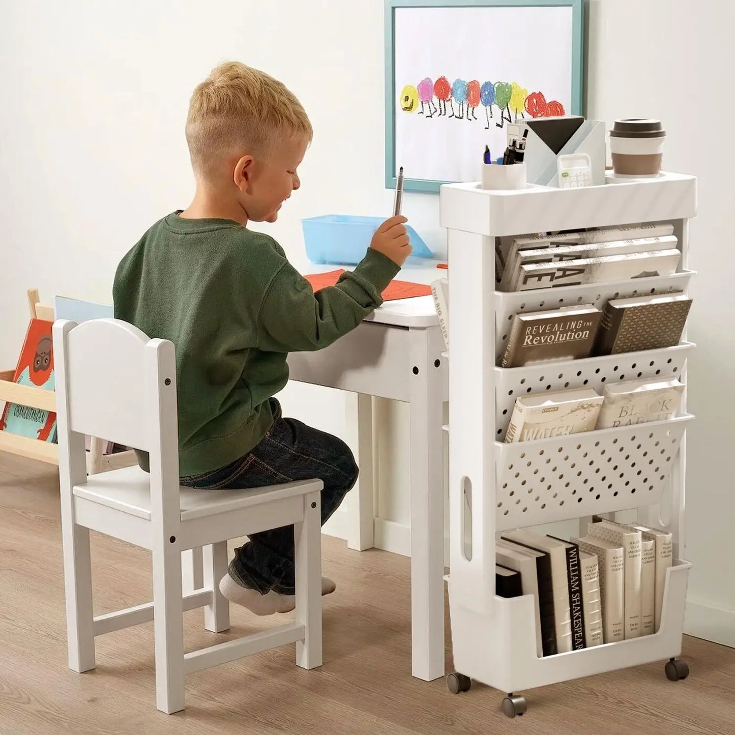 5-Tier Rolling Magazine and Book Storage Rack - Mobile Bookshelf for Classroom and Office - ZOOMNSTORE