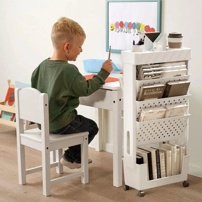 5-Tier Rolling Magazine and Book Storage Rack - Mobile Bookshelf for Classroom and Office - ZOOMNSTORE