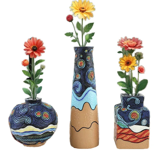 Van Gogh Starry Night Vase Set - Artistic Tabletop Decor for Home Elegance - ZOOMNSTORE