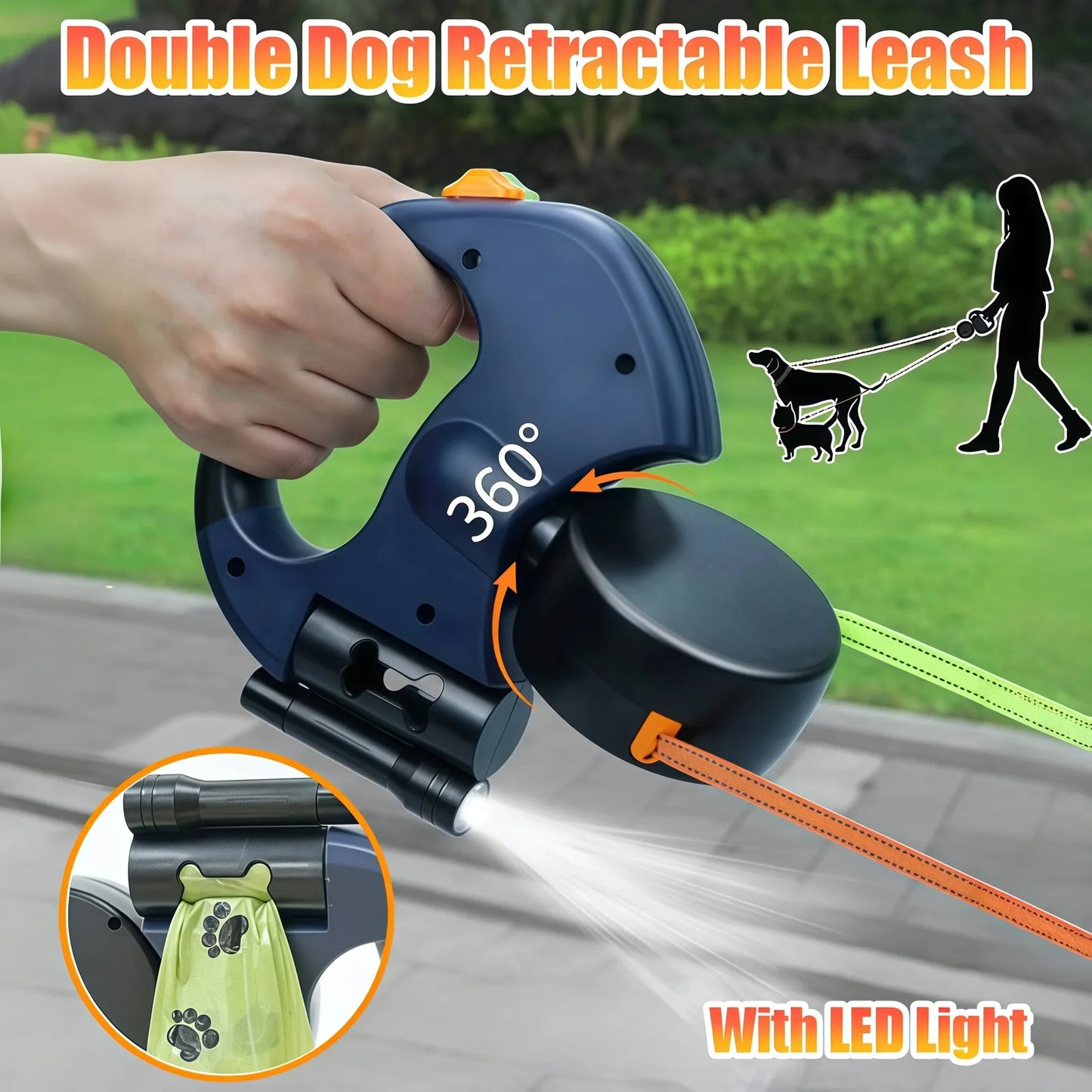 Premium 3M Retractable Dog Leash - Reflective 360 Swivel Lead for Small Dogs with LED Lights - ZOOMNSTORE