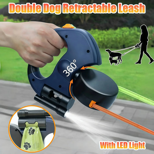 Premium 3M Retractable Dog Leash - Reflective 360 Swivel Lead for Small Dogs with LED Lights - ZOOMNSTORE