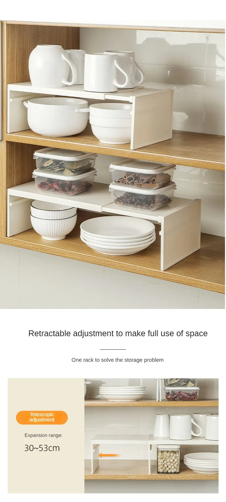 Retractable Kitchen Shelf - Expandable Storage Rack | Adjustable Spice Rack & Durable ABS Organizer - ZOOMNSTORE