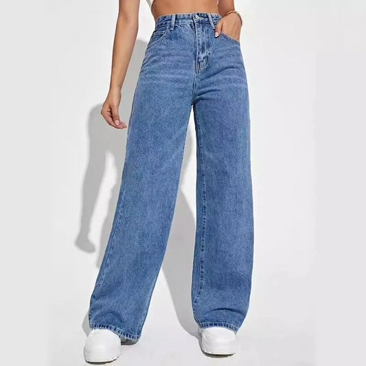 Retro Blue Jeans - Women's Y2K Flare High Waisted Pants With Pockets | Casual Denim - ZOOMNSTORE