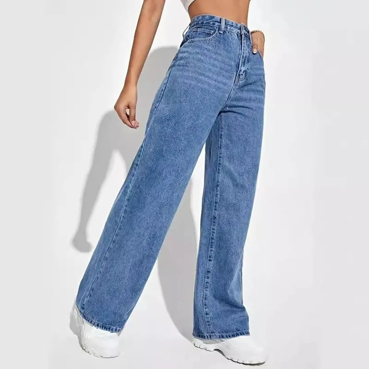 Retro Blue Jeans - Women's Y2K Flare High Waisted Pants With Pockets | Casual Denim - ZOOMNSTORE
