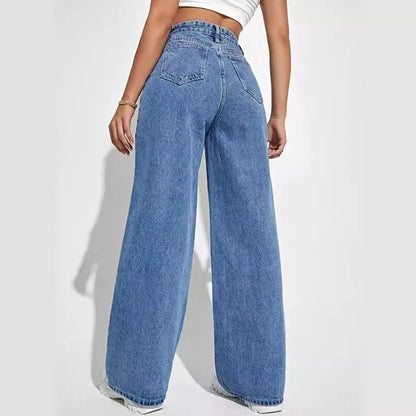 Retro Blue Jeans - Women's Y2K Flare High Waisted Pants With Pockets | Casual Denim - ZOOMNSTORE