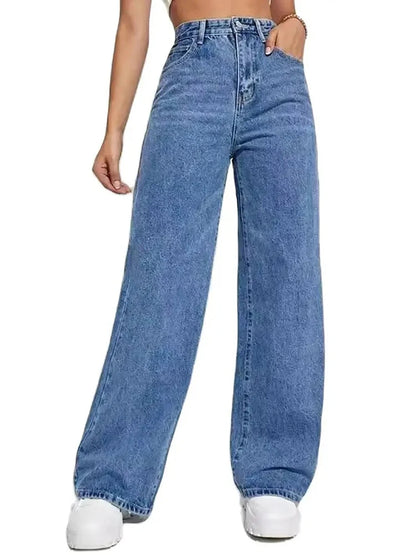 Retro Blue Jeans - Women's Y2K Flare High Waisted Pants With Pockets | Casual Denim - ZOOMNSTORE