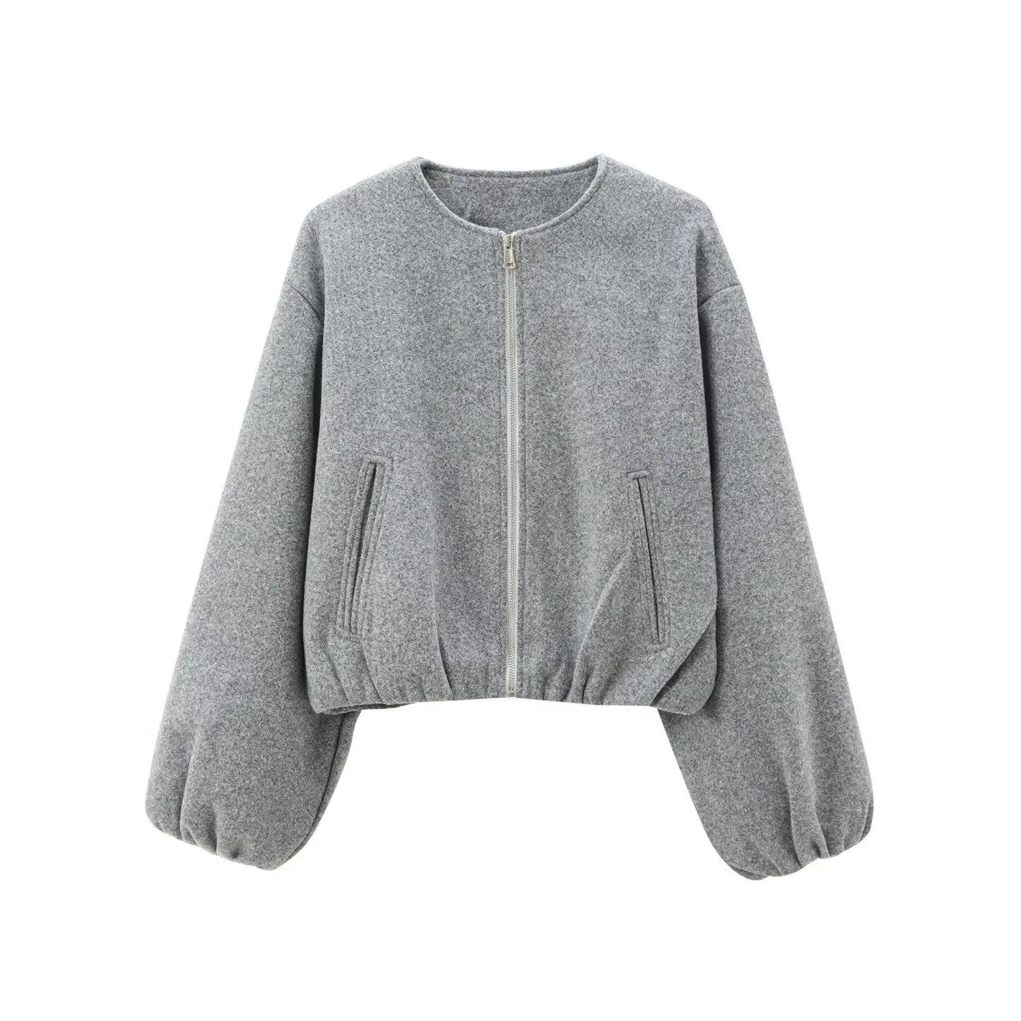 Retro Bomber Jacket - Womens Autumn Winter Coat with Zipper and Long Sleeves - ZOOMNSTORE