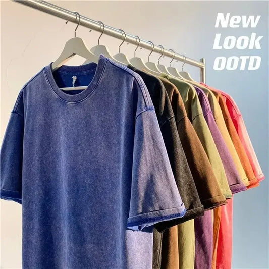 Retro Cotton T Shirt - Vintage Washed Oversized Tee | Breathable Summer Streetwear - ZOOMNSTORE