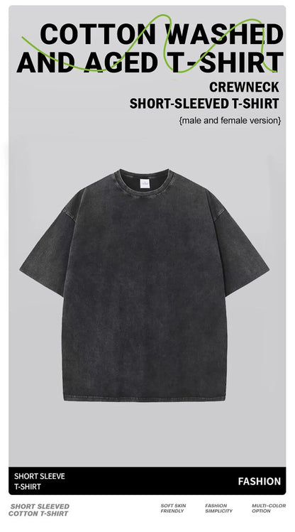 Retro Cotton T Shirt - Vintage Washed Oversized Tee | Breathable Summer Streetwear - ZOOMNSTORE