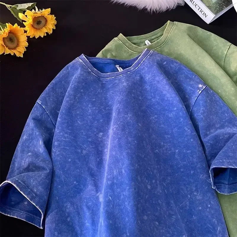 Retro Cotton T Shirt - Vintage Washed Oversized Tee | Breathable Summer Streetwear - ZOOMNSTORE