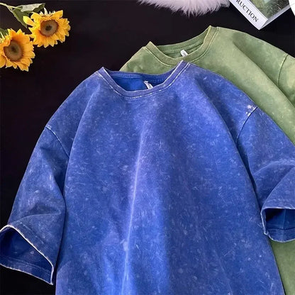 Retro Cotton T Shirt - Vintage Washed Oversized Tee | Breathable Summer Streetwear - ZOOMNSTORE