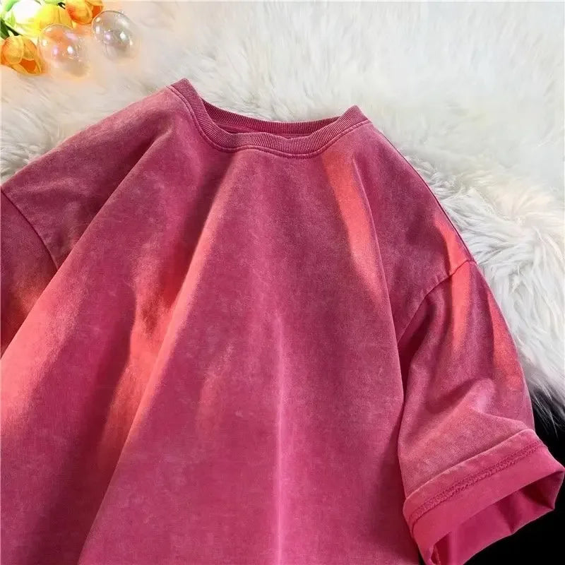 Retro Cotton T Shirt - Vintage Washed Oversized Tee | Breathable Summer Streetwear - ZOOMNSTORE