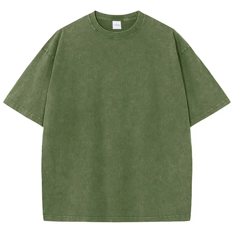 Retro Cotton T Shirt - Vintage Washed Oversized Tee | Breathable Summer Streetwear - ZOOMNSTORE