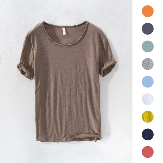 Retro Cotton T-Shirt for Men - Lightweight Slim-Fit O-Neck Casual Top - ZOOMNSTORE