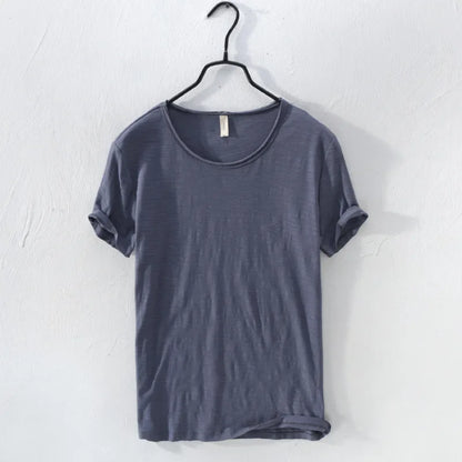 Retro Cotton T-Shirt for Men - Lightweight Slim-Fit O-Neck Casual Top - ZOOMNSTORE