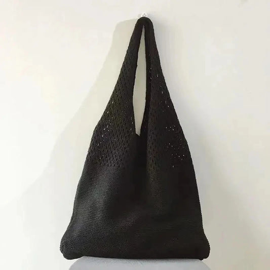 Retro Crochet Handbag - Womens Knitted Tote Bag in Black Khaki - ZOOMNSTORE