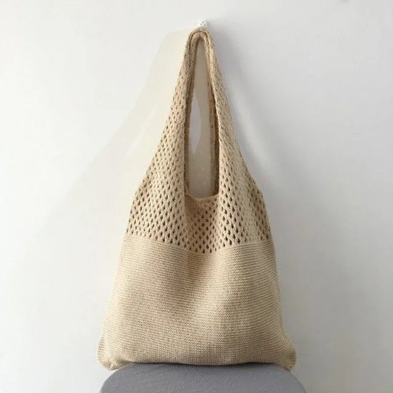Retro Crochet Handbag - Womens Knitted Tote Bag in Black Khaki - ZOOMNSTORE