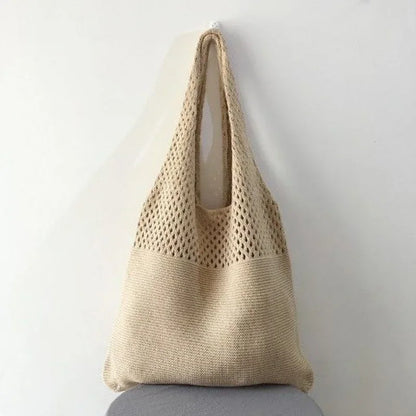Retro Crochet Handbag - Womens Knitted Tote Bag in Black Khaki - ZOOMNSTORE