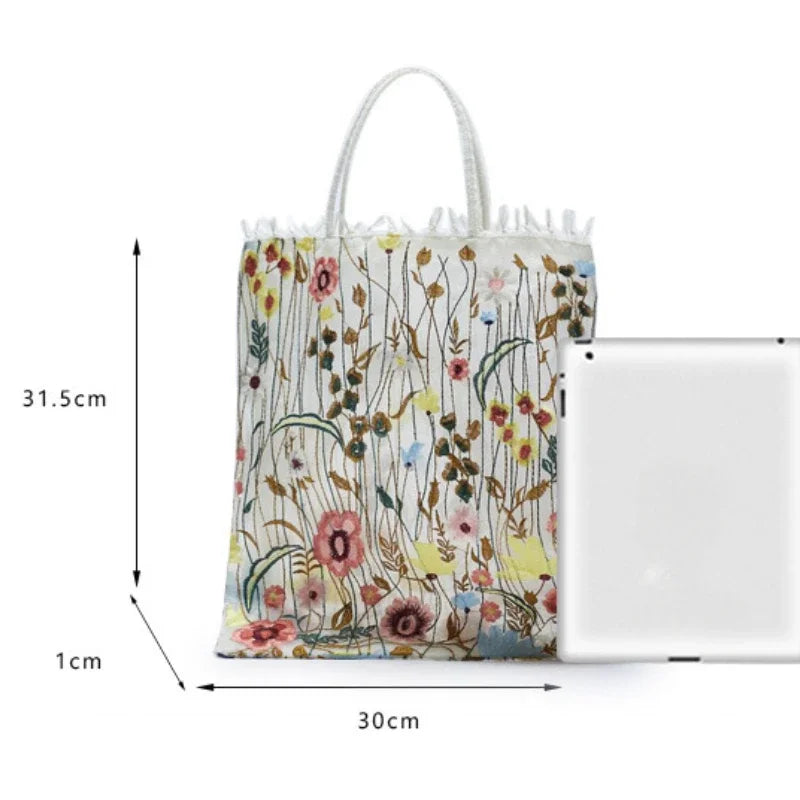 Handmade Retro Flower Embroidered Shoulder Bag - Womens Lace Tote for Beach and Art - ZOOMNSTORE