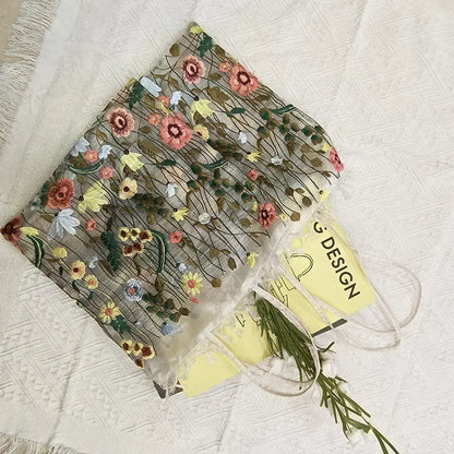 Handmade Retro Flower Embroidered Shoulder Bag - Womens Lace Tote for Beach and Art - ZOOMNSTORE