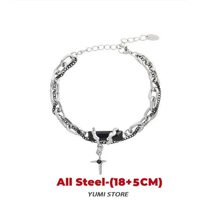 Retro Flame Cross Bracelet - Unisex Hip Hop Titanium Steel Jewelry - ZOOMNSTORE