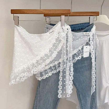 Retro Lace Triangle Headscarf - Y2K Floral Embroidered Crochet Hair Scarf for Women and Girls - ZOOMNSTORE