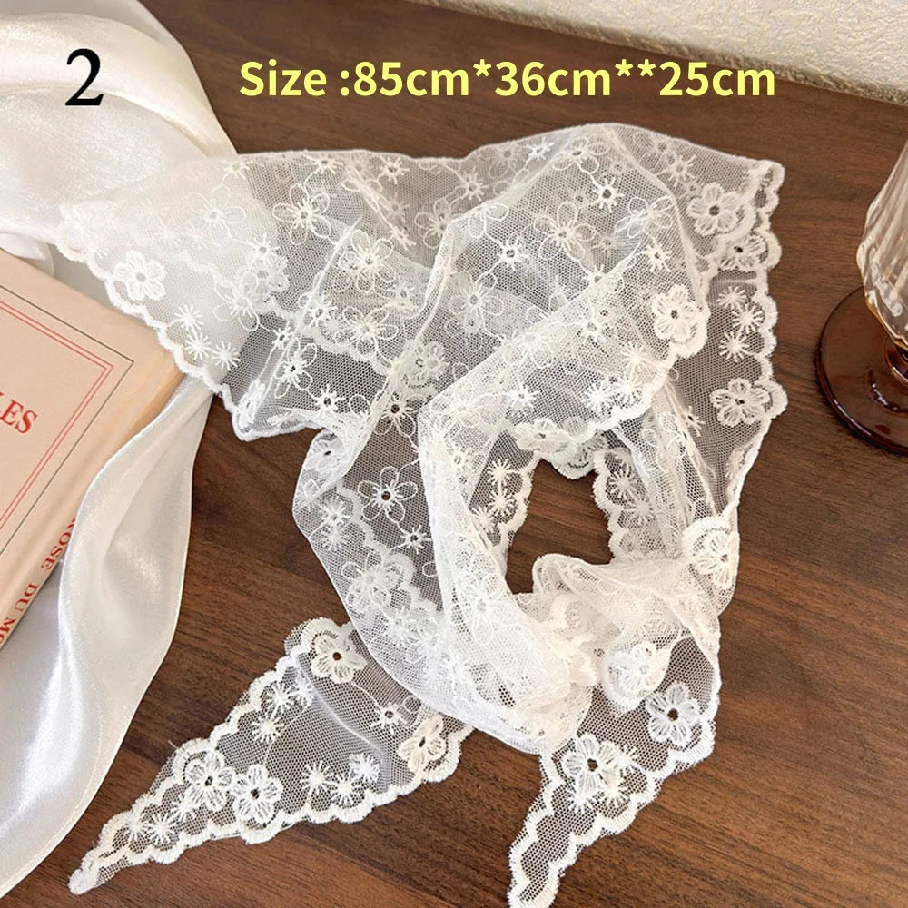 Retro Lace Triangle Headscarf - Y2K Floral Embroidered Crochet Hair Scarf for Women and Girls - ZOOMNSTORE