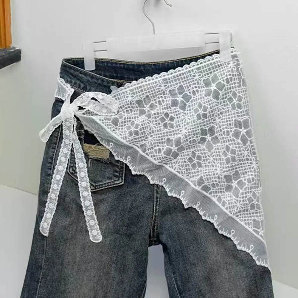 Retro Lace Triangle Headscarf - Y2K Floral Embroidered Crochet Hair Scarf for Women and Girls - ZOOMNSTORE