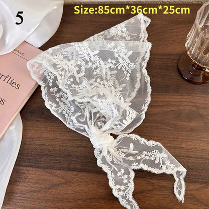 Retro Lace Triangle Headscarf - Y2K Floral Embroidered Crochet Hair Scarf for Women and Girls - ZOOMNSTORE