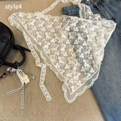 Retro Lace Triangle Headscarf - Y2K Floral Embroidered Crochet Hair Scarf for Women and Girls - ZOOMNSTORE