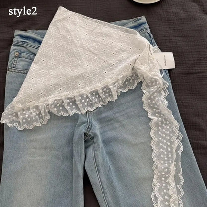 Retro Lace Triangle Headscarf - Y2K Floral Embroidered Crochet Hair Scarf for Women and Girls - ZOOMNSTORE