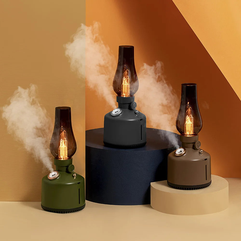 Retro Lamp Humidifier - Wireless Aroma Diffuser with Cool Mist, 7 Color Lights & Rechargeable Battery - ZOOMNSTORE