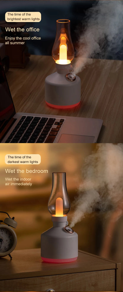 Retro Lamp Humidifier - Wireless Aroma Diffuser with Cool Mist, 7 Color Lights & Rechargeable Battery - ZOOMNSTORE