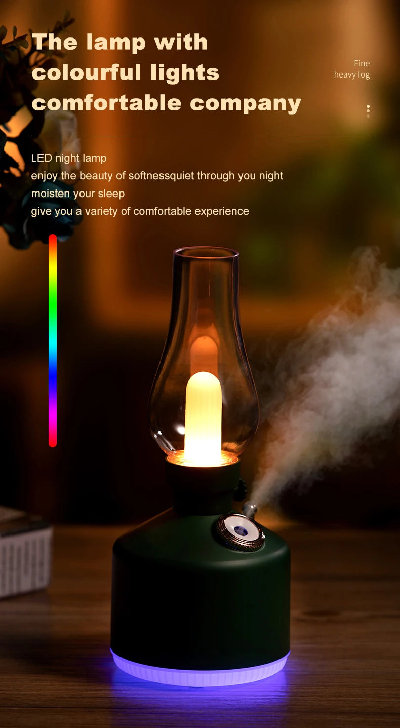 Retro Lamp Humidifier - Wireless Aroma Diffuser with Cool Mist, 7 Color Lights & Rechargeable Battery - ZOOMNSTORE