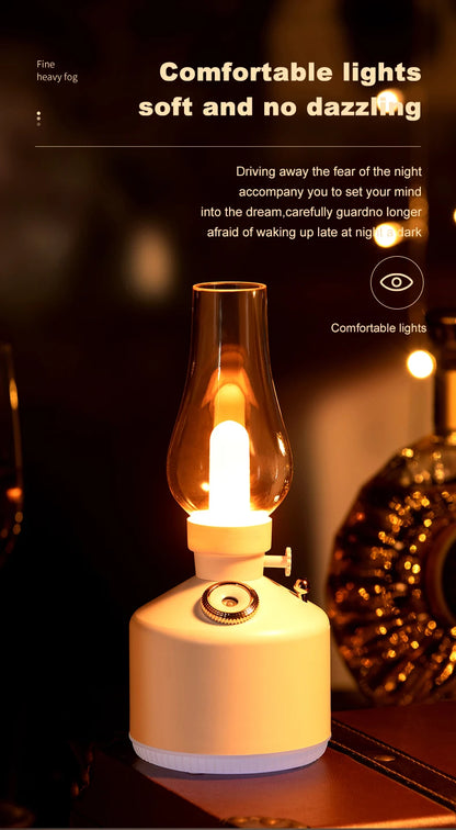 Retro Lamp Humidifier - Wireless Aroma Diffuser with Cool Mist, 7 Color Lights & Rechargeable Battery - ZOOMNSTORE
