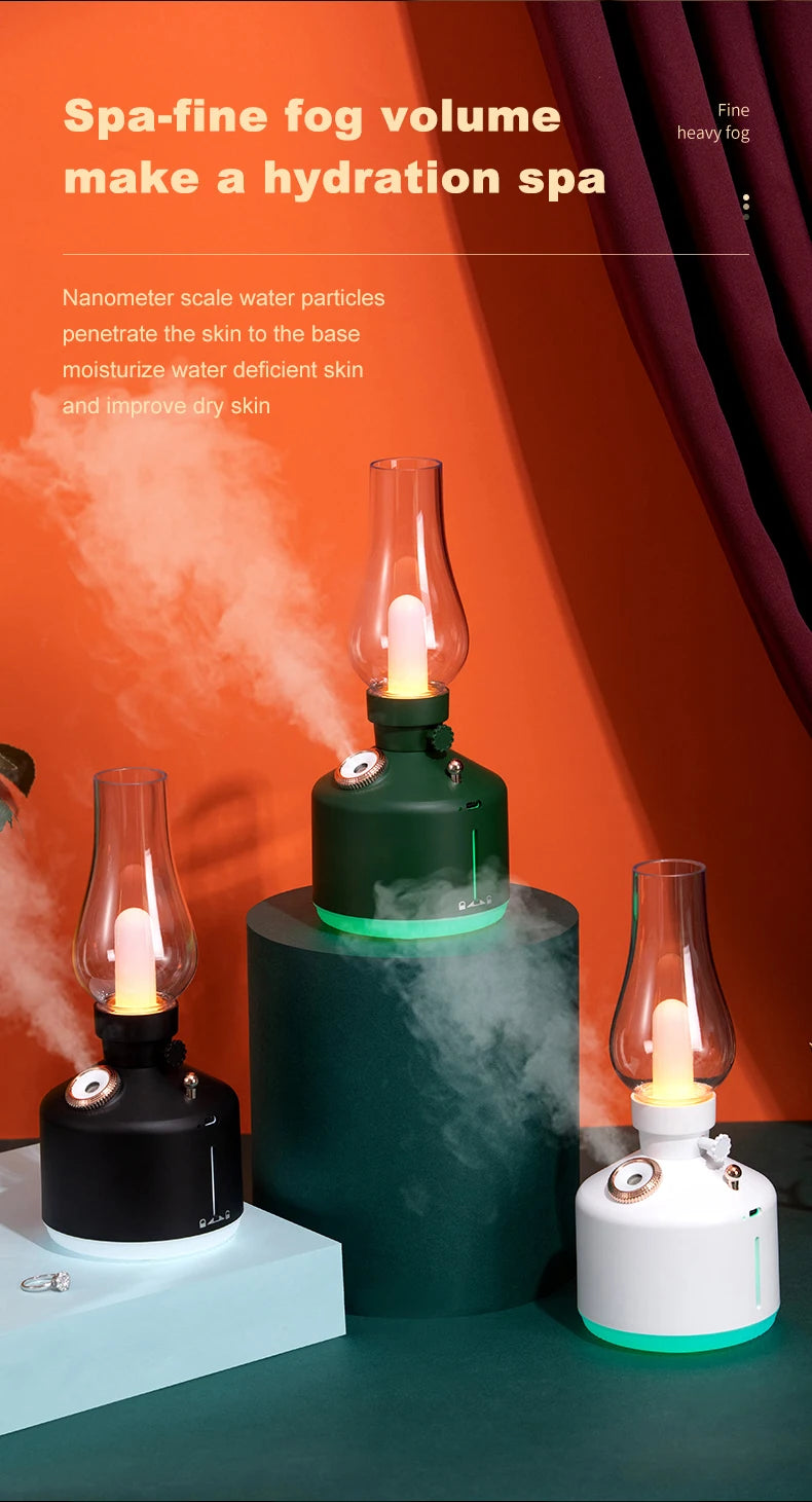 Retro Lamp Humidifier - Wireless Aroma Diffuser with Cool Mist, 7 Color Lights & Rechargeable Battery - ZOOMNSTORE