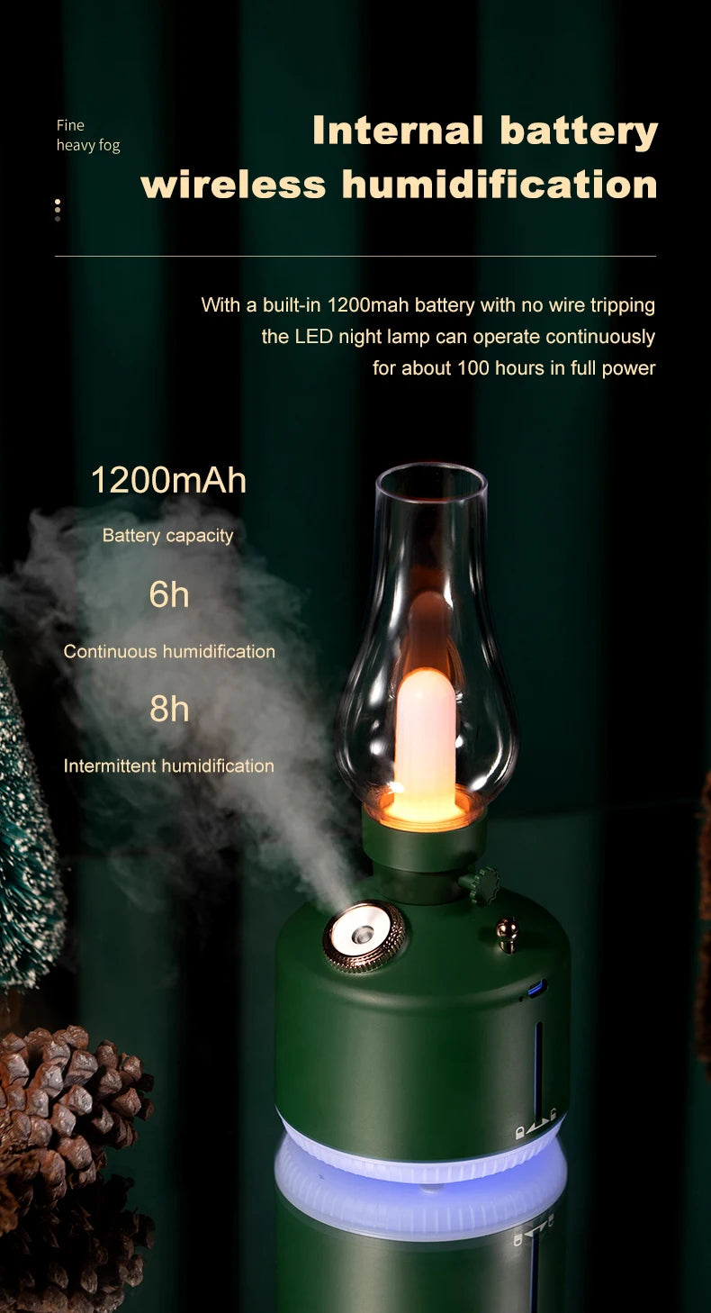 Retro Lamp Humidifier - Wireless Aroma Diffuser with Cool Mist, 7 Color Lights & Rechargeable Battery - ZOOMNSTORE