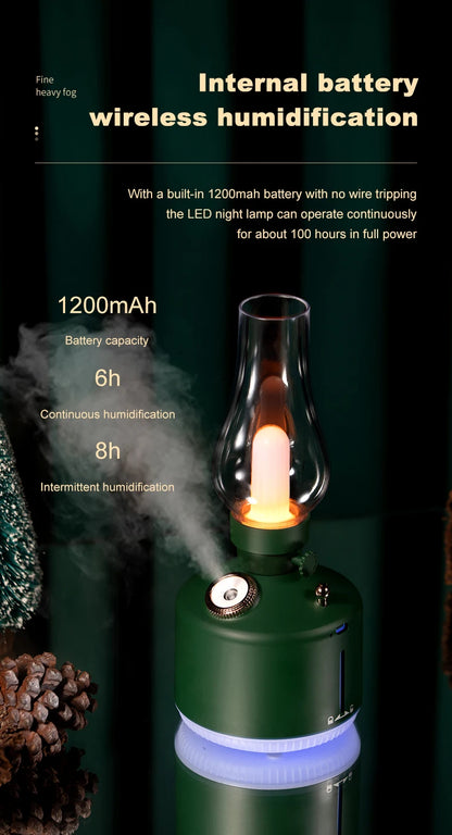 Retro Lamp Humidifier - Wireless Aroma Diffuser with Cool Mist, 7 Color Lights & Rechargeable Battery - ZOOMNSTORE