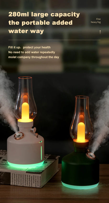 Retro Lamp Humidifier - Wireless Aroma Diffuser with Cool Mist, 7 Color Lights & Rechargeable Battery - ZOOMNSTORE