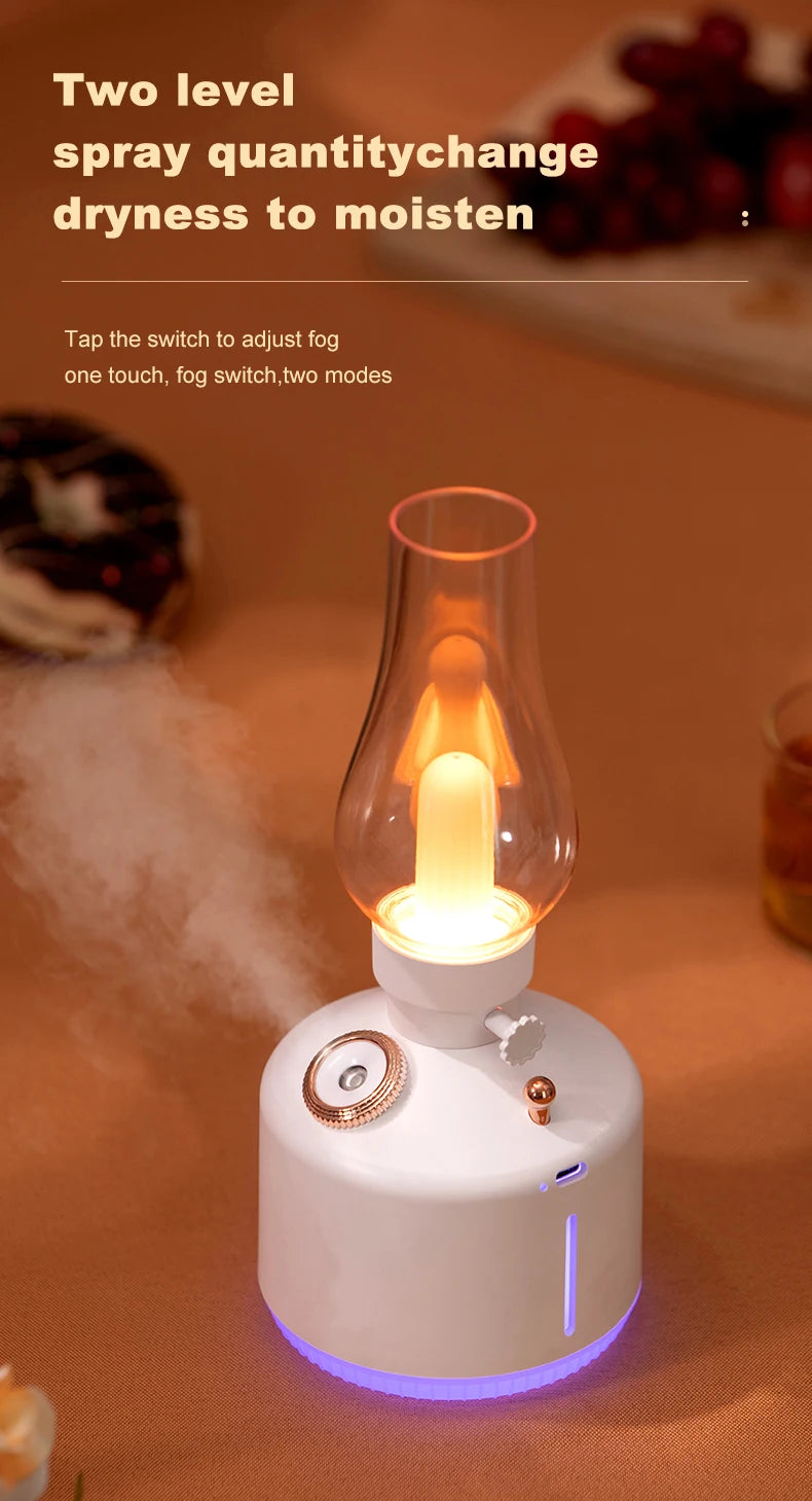 Retro Lamp Humidifier - Wireless Aroma Diffuser with Cool Mist, 7 Color Lights & Rechargeable Battery - ZOOMNSTORE