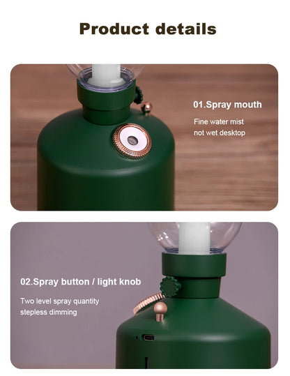 Retro Lamp Humidifier - Wireless Aroma Diffuser with Cool Mist, 7 Color Lights & Rechargeable Battery - ZOOMNSTORE