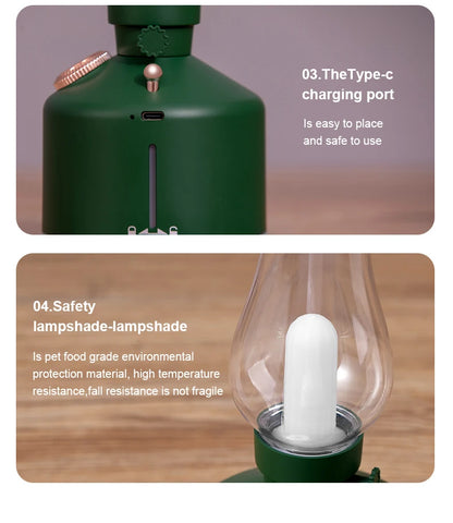 Retro Lamp Humidifier - Wireless Aroma Diffuser with Cool Mist, 7 Color Lights & Rechargeable Battery - ZOOMNSTORE